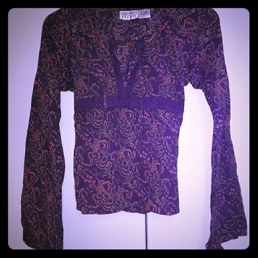 Funky People Hippie Bell Sleeve Peasant Top Gauze